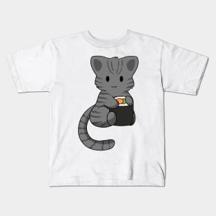 Grey Tabby Cat with Sushi Roll Kids T-Shirt